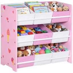 ZONEKIZ Kids Storage Unit Toy Storage Unit Bookshelf Nine Baskets Pink