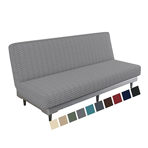 MAXIJIN Jacquard Futon Stretch Armless Sofa Cover Cover with Elastic Bottom, Thick Furniture Protector, Machine Washable (Light Gray)