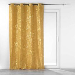 Douceur d'Intérieur, Belflor Curtain with Eyelets 140 x 260 cm Yellow/Gold, Metallic Printed Polyester