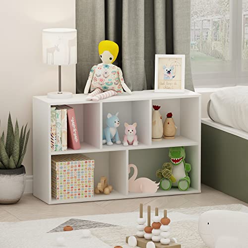 Furinno LUDER Book Shelf, 5-Cube Bookshelf, Tool Free Assembly Bookcase with Open Shelves, 23.88 x 50.04 x 80.01 cm, Floor Standing, for Living Room, Bedroom, Home Office, Plain White