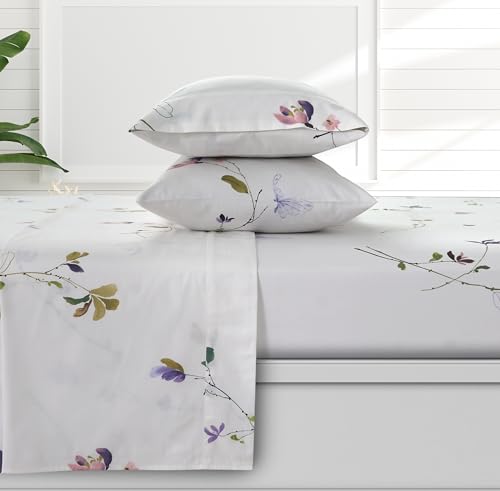 Azores 300 Thread Count Organic Cotton Deep Pocket Bed Sheet Set, Fits up to 19 Inch Mattress - Queen, Selena/Multicolor