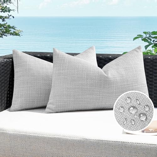 Artscope Outdoor Waterproof Throw Pillow Covers 16x24 Inch Decorative Linen Outdoor Pillows Cushion Case for Patio Couch Sofa - Light Grey