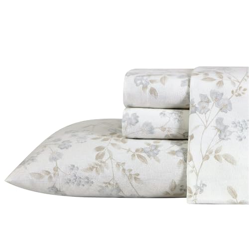Laura Ashley Home - King Sheets, Cotton Flannel Bedding Set, Brushed for Extra Softness & Comfort (Fawna, King)
