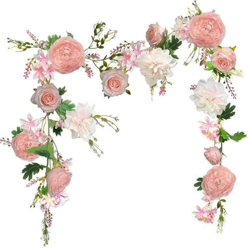 Garland Flower Wall Hanging Flower Wisteria OrgMemory Artificial Rose Fake Flower Wisteria Wedding Ritual 180cm 1pc Home Office Home Table Wedding Decoration for Photography (Pink Button Garland)
