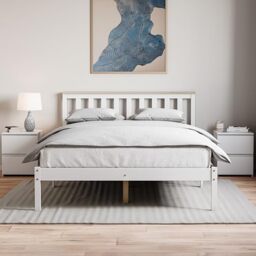 Vida Designs Milan Double Bed Frame - White & Pine - Low Foot - Solid Pine Wood - 82 H x 144.5 W x 196.5 D cm - Reinforced Slats - Underbed Storage - Multi Support Base - Bedroom Furniture