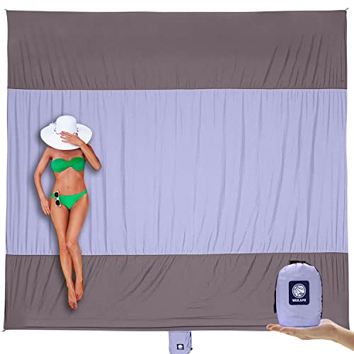 Wekapo Sand Proof Beach Blanket, Extra Large Oversized 10'X 9', Big & Compact Sand Free Mat Quick Drying, Lightweight & Durable with 6 STAKES & 4 Corner Pockets