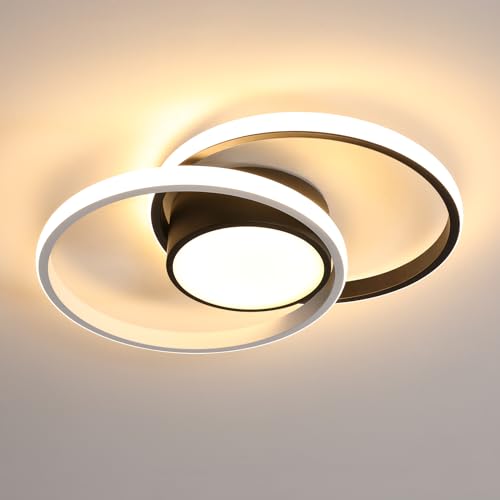 Comely LED Ceiling Lights, Modern LED Ceiling Lights 42W 3084LM, Warm Light 3000K, Round Ceiling Lighting for Bedroom Hallway Balcony Corridor (Black) (Dia 40cm)