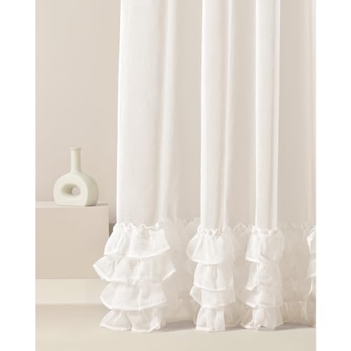 ROOM99 Flavia Eyelet Curtain 140 x 250 cm Width x Height Living Room Transparent Modern Curtain Scarf Living Room Bedroom Cream 1 Piece