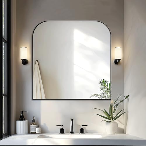 "Bathroom Vanity Mirror,30"" x 30"" Black Metal Framed Wall Mirror for Over Sink, Living Room, Bedroom,Entryway Decor"