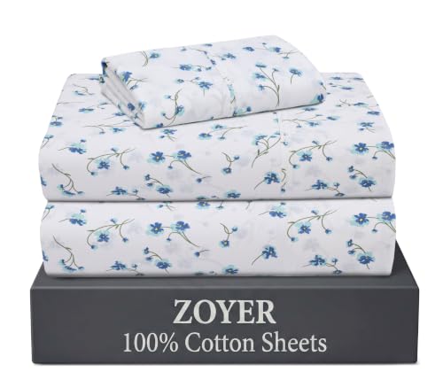 "ZOYER 100% Cotton Sheets ??? Twin XL Size Percale Bedding, Cooling & Breathable, Durable with a Crisp, Soft & Comfortable Feel, 16"" Deep Pocket, 3-Piece Set, La Laa Flower"