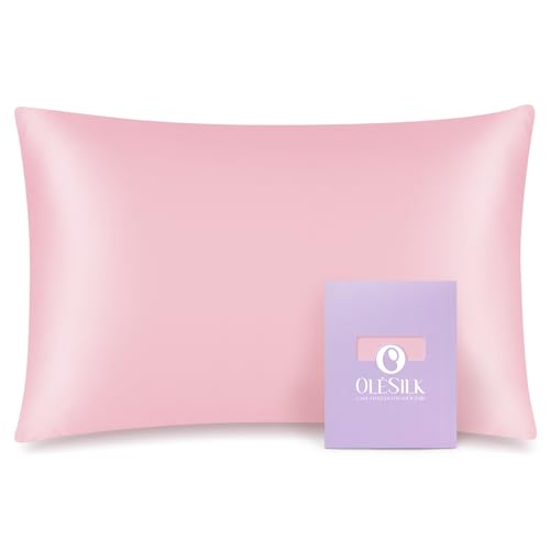 OLESILK 100% Mulbery Silk Pillowcase with Hidden Zipper for Hair and Skin Beauty,Both Sides 19mm Charmeuse Gift Box - Pink, Toddler