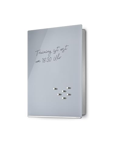 blomus -VELIO- Key box/magnetic glass board in trendy grey, high-quality workmanship, 14 key hooks, magnetic closure, modern key box (D/W/H 5 x 30x 40cm, grey, 65368)