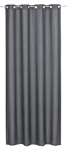 Elbersdrucke Lino 17 Eyelet Curtain Opaque 300 x 140 cm Anthracite Curtain for the Living Room Bedroom Kitchen Hallway Children's Room
