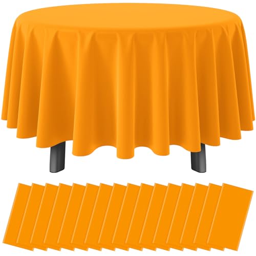 16 Pack Orange Plastic Tablecloths for Round Tables, Premium Decorative Orange Disposable Table Covers for Parties, Round Party Table Cover for Fall Autumn Birthday Thanksgiving Graduation, 84 Inch