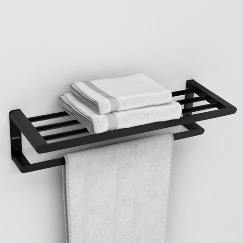 Plantex Space Aluminium Towel Rack with Fix Towel Rod/Towel Bar/Towel Hanger/Towel Stand for Bathroom/Bathroom Accessories (Gray)
