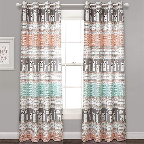 "Lush Decor Curtains Pattern Room Darkening Window Panel Set for Living, Dining, Bedroom (Pair), Turquoise & Pink, 52"" W x 84"" L (Pack of 2)"