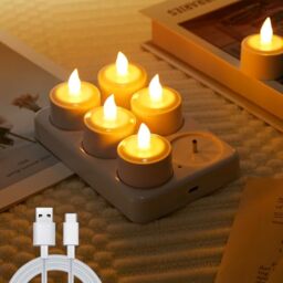 EXTSUD Led Tea Light 6pcs Rechargeable Tea Lights with Charging Base, Electric LED Tealights Flameless Candles Battery Tea Lights Flickering for Christmas Wedding Halloween Party Home Decorations