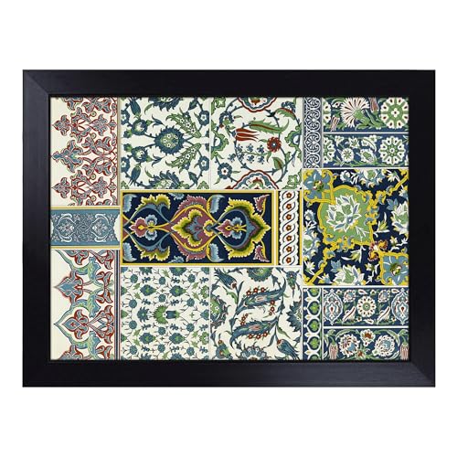 Lap Tray with Bean Bag Cushion, Persian Patterns By Albert Racinet - Handmade in the UK, Raised Wooden Edge, Padded Cushion, Heat-Resistant Wipe-Clean Surface, for Meals, Laptops and Crafts