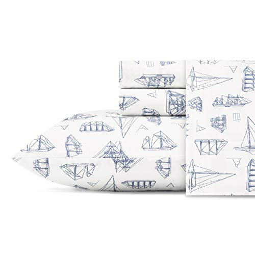 Nautica - Full Size Sheet Sets, Cotton Percale Bedding, Crisp & Cool, Coastal Bedding Set (Whitewood Sail Blue, Full)