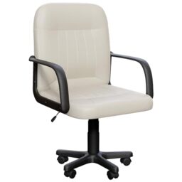 Vida Designs Morton Office Chair Leather Adjustable Height Executive Desk Chair With Arms And Wheels For Home Work And Study (Beige) (UKFR Certified)