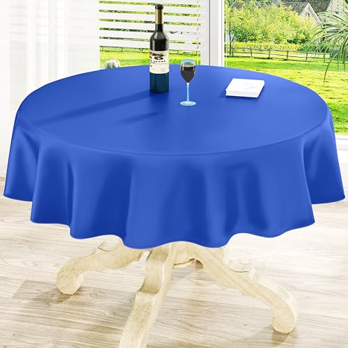 "homing Round Vinyl Tablecloth, Waterproof Spillproof Plastic Flannel Backed Table Cloth, Wipe Clean Table Cover for Dining, Buffet Parties and Camping, 4th of July (Blue, 60"")"