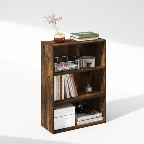 Furinno SIMPLE Book Shelf, 3-Tier Bookshelf, Storage Shelves Bookcase, 9.7 x 23.7 x 31.5, for Living Room, Bedroom, Home Office, Amber Pine