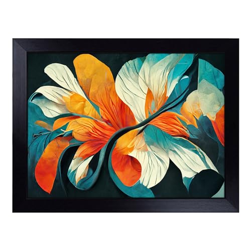 Lap Tray with Bean Bag Cushion, Abstract Floral Art - Handmade in the UK, Raised Wooden Edge, Padded Cushion, Heat-Resistant Wipe-Clean Surface, for Meals, Laptops and Crafts