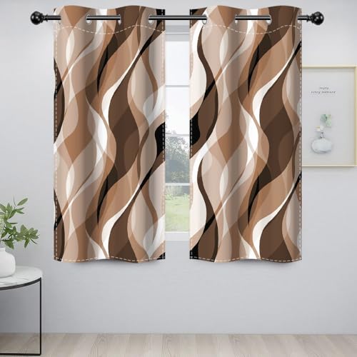 DORCEV Brown Blackout Window Curtains for Living Room Bedroom Decor Coffee Tan Abstract Geometric Wave Lines Window Drapes Modern Minimalist Kitchen Patio Window Treatments,26x63 inch,2 Panels