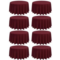 FXKS 8 Pack Burgundy Round Tablecloth 120 Inch Circle Polyester Table Cloth, Washable Fabric Stain and Wrinkle Resistant Table Cover Round Table Clothes for Wedding Parties Banquet Reception Dining