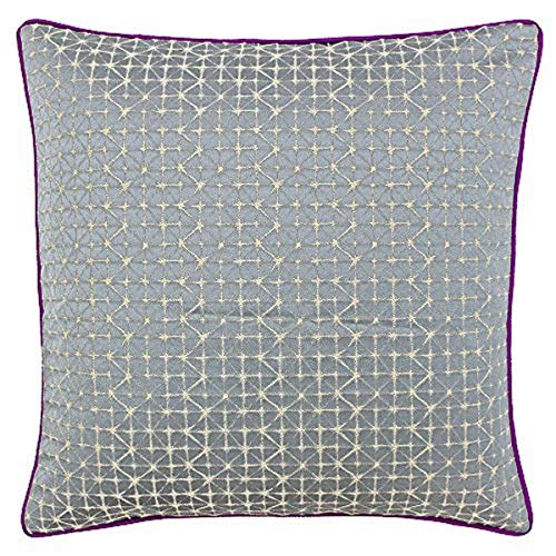 "Riva Paoletti Pimlico Feather Filled Cushion - Silver Grey - Geometric Diamond Design - Jacquard Weave - Contrasting Magenta Piped Edges - 65% Polyester 35% Viscose - 45 x 45cm (18"" x 18"" inches)"