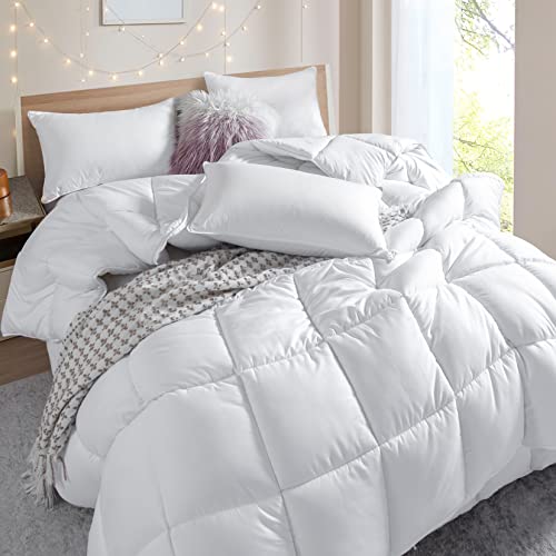 Dorrin Nessin Winter Extra Warm White King Size Down Alternative Comforter, Heavyweight All Season Fiberfill Comforter Duvet Insert 106x90 with Corner Tabs - Ultra Soft Brushed Microfiber Shell