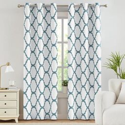 Melodieux Moroccan Fashion Thermal Insulated Room Darkening Blackout Grommet Curtains for Living Room, 42 by 96 Inch, Off White/Dusty Teal (2 Panels)