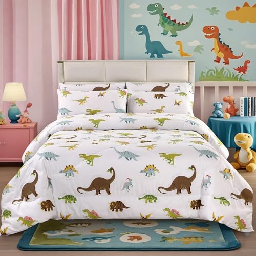 MAG 3Pcs Dinosaur Comforter Set,White Full Bedding Comforter Set,All Season for Toddlers Kids Boys Teens and Girls,Super Soft Microfiber,Full Size (1 Comforter + 2 Pillowcases)