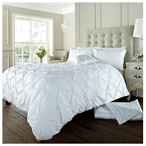 GC GAVENO CAVAILIA Pintuck Duvet Cover Single With Pillow Case, Breathable & Soft Polycotton Pleated Bedding, Pinch Pleat Comforter Bed Cover, White
