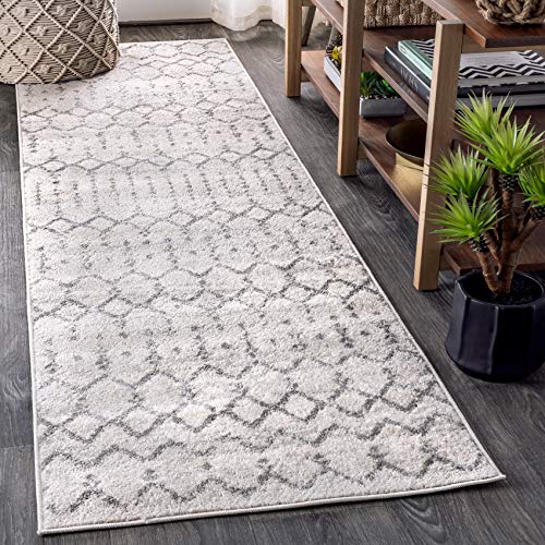 JONATHAN Y MOH101B-28 Moroccan HYPE Boho Vintage Diamond Indoor Area Rug, Bohemian, Southwestern, Casual Easy Cleaning, Bedroom, Kitchen, Living Room, Non Shedding, Cream/Gray, 60 cm X 240 cm