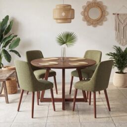 Dining Chairs Set of 4, Upholstered Dining Room Chairs with Ergonomic High Back, Thick Padded Seat, Skin-Friendly Fabric, Solid Wood Frame Kitchen Chairs for Dining Room, Kitchen, Living Room, Green