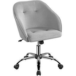 Yaheetech Velvet Vanity Desk Chair, Swivel Wheels Adjustable, Light Grey