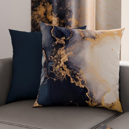 PETTI Artigiani Italiani - Pair of Pillow Cases 45 x 45 cm in Microfibre, Cushions for Bedroom Furniture, Sofa, Living Room, Set of 2 Cushion Covers, Blue Marble Pillowcase, 100% Made in Italy