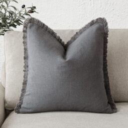 Foindtower Decorative Linen Fringe Throw Pillow Covers Cozy Boho Farmhouse Cushion Cover with Tassels Soft Accent Pillowcase for Chair Sofa Bed Living Room Home Decor, 22??22 Inch, 1PC, Gray