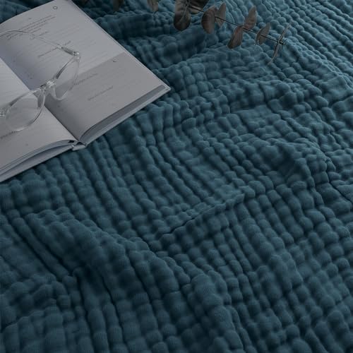 Comfy Cubs Adult Muslin Blanket Queen, 229 x 229 cm - Soft, Six-Layered, Lightweight, Breathable Cotton Blanket for All Seasons - Machine Washable, Stylish Home Decor - Neptune
