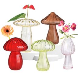 5 PCS Mushroom Shaped Glass Vase, Planters Clear Hydroponic Vase, Flowers Plants for Decorative Centerpiece,Table Decor,Home Wedding Party (5 Color)