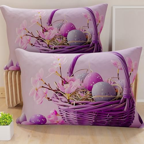 PETTI Artigiani Italiani - Set of 2 Easter Cushion Covers 50x80 cm in Microfibre, Easter Decorative Cushions for Bedroom, Sofa and Living Room, 2 Decorative Pillow Covers, 100% Made in Italy