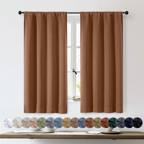 OWENIE Sally Sun Baked Short Blackout Curtains for Bedroom Living Room 54 Inch Length 2 Panels, Solid Thermal Insulated, Energy Saving Window Treatment Curtains Blackout Drapes, W40 x L54, Sun Baked