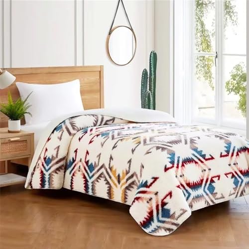 UKELER Boho Sherpa Fleece Blanket 90'' ?? 112'', Ultra Soft Aztec King Szie Blanket for All Season, Cozy, Plush, Bohemian Throw Blanket for Bed/Couch/Sofa/Office/Camping