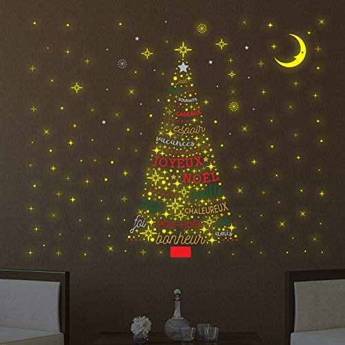 "Wallflexi Christmas Decorations Wall Stickers "" Christmas Glow Tree -French Quotes "" Wall Murals Decals living Room Children Nursery School Restaurant Cafe Hotel Home Office Décor, multicolour"