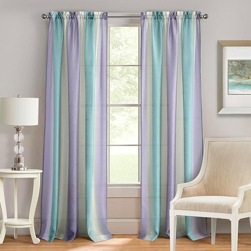 Spectrum Rod Pocket Panel Window Curtain - 50 Inch Width, 63 Inch –Length Lilac/Turquoise, Semi-Sheer & Machine Washable Soft Polyester Drapes for Bedroom Living & Dining Room by Achim Home Decor