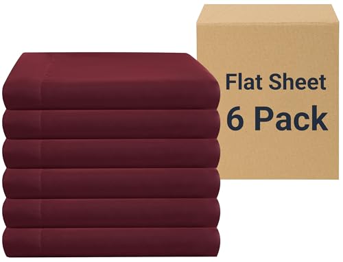 "ZPECC Flat Sheets Only - 6 Pack Soft Microfiber Sheets, Bedding Essentials with Color-Coded Label for Hosts of Hotel, Motel, Rental Properties or Airbnb (Burgundy, Queen 90""x102"")"