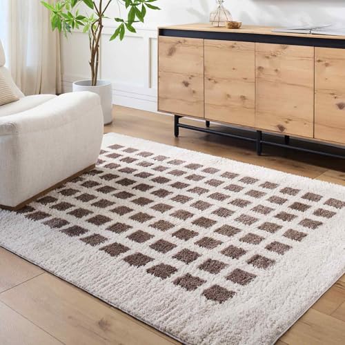 Livabliss Laurine Kisumu Shaggy Berber Style Floor Covering 140x200 cm – Plush Thick Pile for Living Room & Bedroom, Neutral Boho Design, Easy Care, Light Beige & Dark Brown