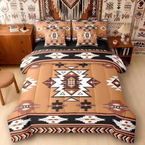 Erosebridal Western Queen Comforter Set with Sheets - Boho Decor Geometric 7 Piece Bedding Set Bohemian Aztec Bed in a Bag, Ethnic Tribal Arrow Room Decor,Brown
