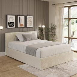GFW Crushed Velvet Ottoman Bed, Cream King Size End Lift Storage Bed with Luxury Velvet Upholstery and Spacious Underbed Storage